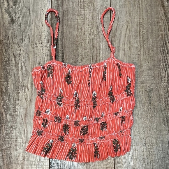 Free People NWOT Shirred Tank in Bright Coral sz LRG​​ - Picture 4 of 7